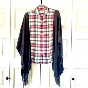 Upcycled Lightweight Flannel and Scarf Poncho Handmade Blouse All Sizes